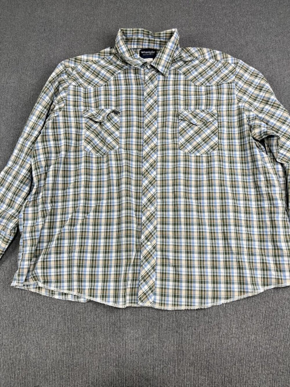 Wrangler Mens Green Blue Plaid Pearl Snap Front Western Long Sleeve Shirt 3X